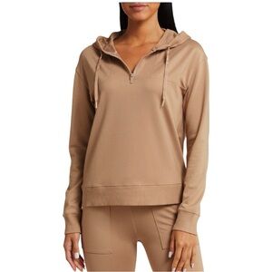 Travis Matthew Friday Ponte Half Zip Hoodie Pullover Tan Size Small